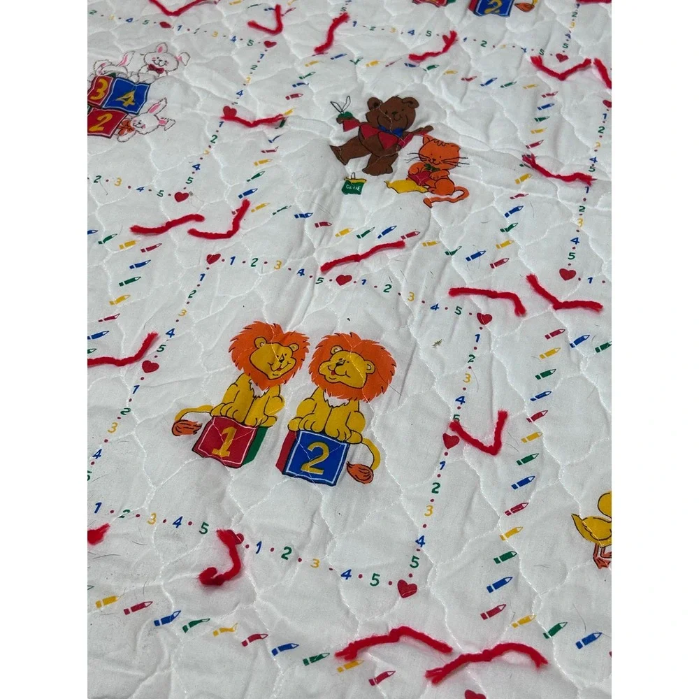 Vintage Quilted‎ Baby Blanket ABCs Animals Bears Ducks Lions Elephants 42x 59